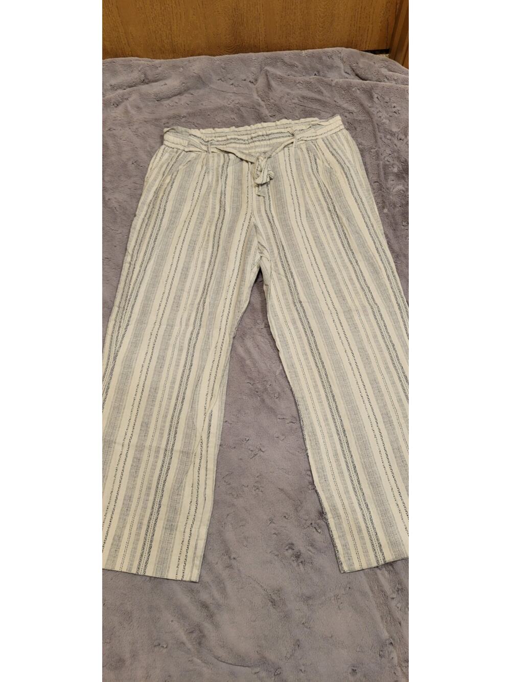 JOLT Blue Striped Wide Leg Pants Womens XL Linen Blend Boho Beach Resort Island